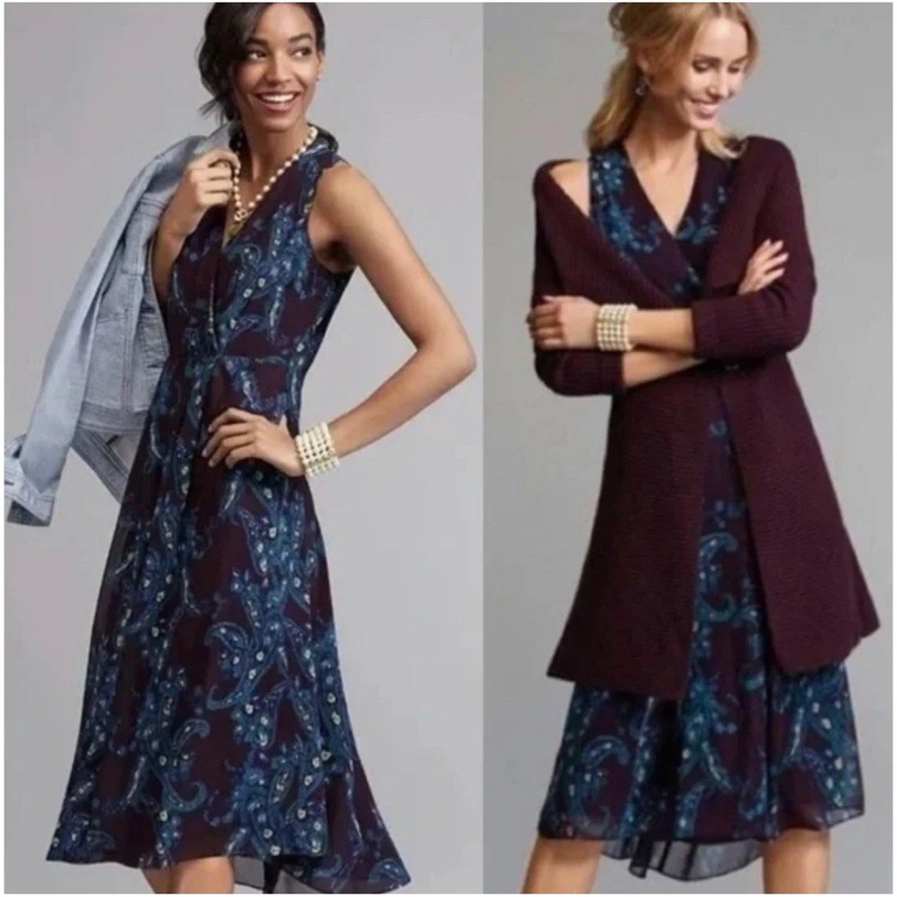 CAbi‎ Women's Sleeveless Treasure Dress Paisley Floral Office Size 4 Purple Blue